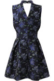 Navy Pleated Floral Skater Dress