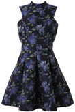 Navy Pleated Floral Skater Dress