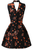 Black Pleated Floral Skater Dress