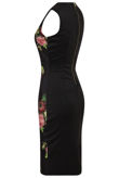 Black Floral Ruched Waist Fitted Dress