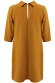 Yellow Side Pocketed 3/4 Sleeve Shift Dress