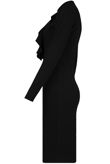 Black High Neck Front Ruffle Textured Midi Dres