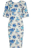 White Flower Print Bell Sleeve Midi Dress