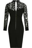 Floral Lace Back Zip Up Midi Dress in Black