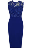 Crochet Lace Overlay Bodycon Dress in Royal Blue