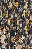 Navy Shirred Floral Off Shoulder Dress