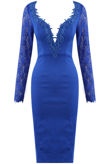 Royal Blue Lace Plunge Neck Midi Dress