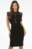 Black Lace Scallop Bodice Bodycon Dress