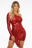 Red One Shoulder Sequin Mini Dress