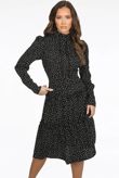 Black Polka Dot High Neck Pleated Shift Dress