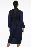Navy Elasticated Waist High Neck Shift Dress