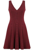 Wine Contrast Square Print Back Zip Up Fit and Flare Dress