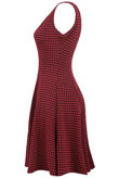 Wine Contrast Square Print Back Zip Up Fit and Flare Dress