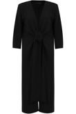 Black Crepe Tie Fastening Duster Coat