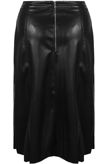 Black Faux Leather Button Trim Midi Skirt