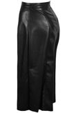 Black Faux Leather Button Trim Midi Skirt