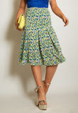 Green Printed Box Pleat Midi Skirt