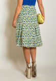 Green Printed Box Pleat Midi Skirt