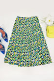 Green Printed Box Pleat Midi Skirt