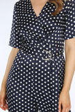 Navy Polka Dots O Ring Wrap Jumpsuit