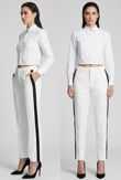 White Side Ribbon Trim Tailored Pants