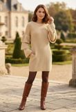 Cream Knitted Jumper Dress With Frill Sleeve