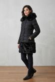 Black Longline Fur Hood Parka With Front Pannel Fur
