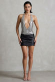 Silver Plunge Chainmail Halter Top
