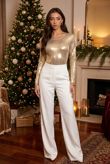Gold Foil Round Neck Bodysuit