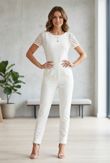White Crochet Trim Open Back Jumpsuit