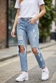 Printed Washed Distressed Jeans