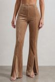 Beige Lurex Stripes Slit Ankle Wide Trouser 
