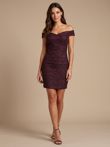 Purple and Deep Red Bardot Off The Shoulder Bodycon Dress