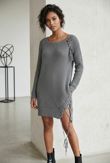 Grey Longline With Lace Up Ripped Jumper