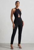 Black Crossover Halter Neck Jumpsuit