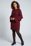 Wine Knitted Jumper Dress With Frill Sleeve