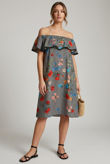 Black Gingham Floral Print Layered Shift Dress