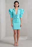 Mint Belle Puffed Sleeves Plunge Neck Dress