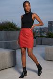 Suede PU Patch Trim Mini Skirt in Red