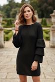 Black Knitted Jumper Dress With Frill Sleeve