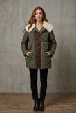 Khaki  Parka Jacket With Cream Fur 