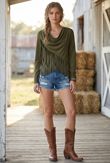 Khaki Faux Suede Tassel Cross Over Top
