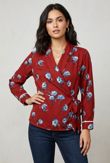 Burgundy Flower Printed Crossover Tops