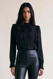 Black Front Button Up Frilled Shirt Top