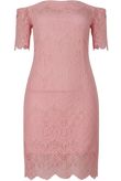 Pink Lace Lined Off Shoulder Dress