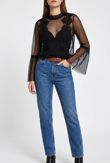 Black Mock Neck Lace Mesh Top