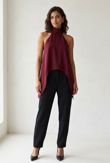 Wine Turtle Neck Asymmetric Tops