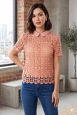 Pink Lace Insert Collared Tops