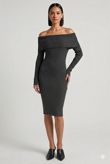 Dark Grey Bardot Fold Over Midi Dress
