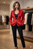 Red Leopard Lined Single Button Blazer